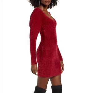 4Sienna Long Sleeve Magenta Fuzzy Bodycon Dress